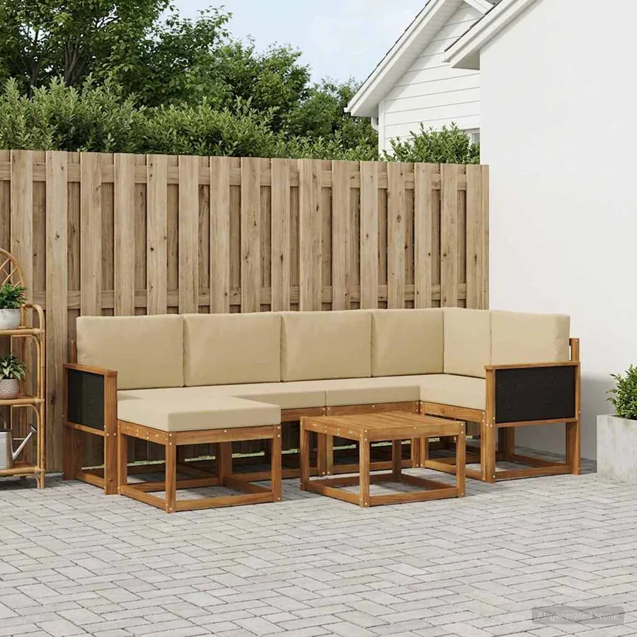 Ensemble de canapés d'extérieur 7 pcs Naturel et Beige