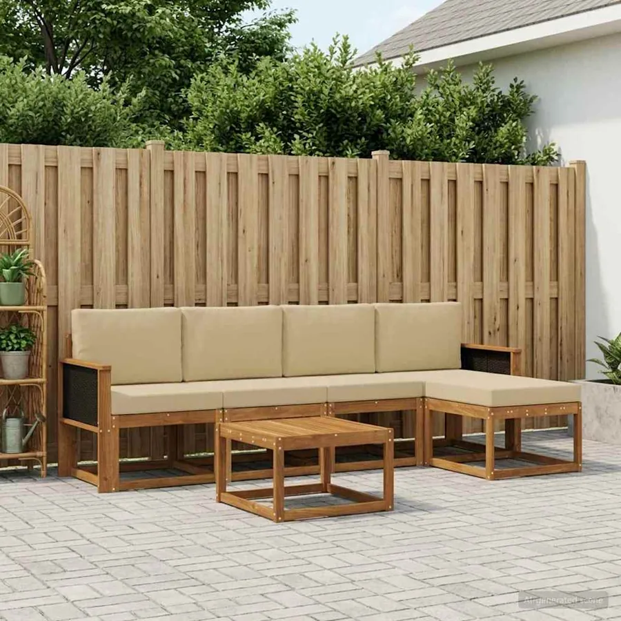 Ensemble de canapés d'extérieur 6 pcs Naturel et Beige