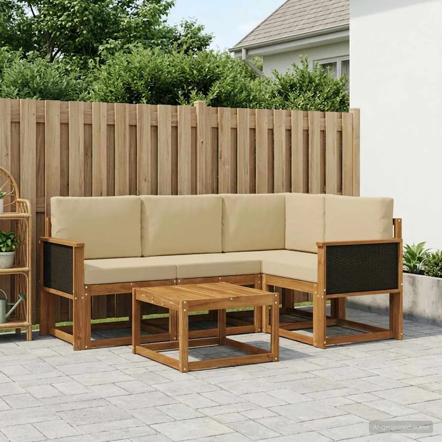 Ensemble de canapés d'extérieur 5 pcs Naturel et Beige