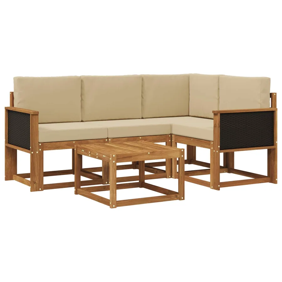 Ensemble de canapés d'extérieur 5 pcs Naturel et Beige - 2
