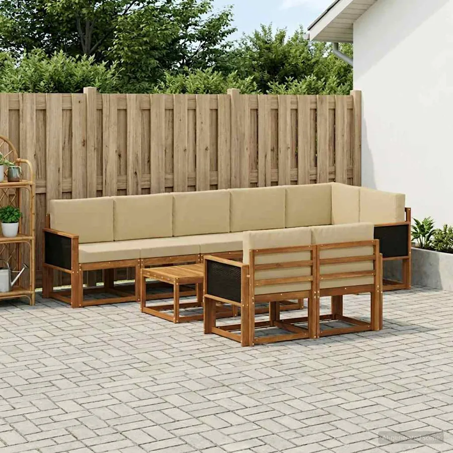 Ensemble de canapés d'extérieur 9 pcs Naturel et Beige