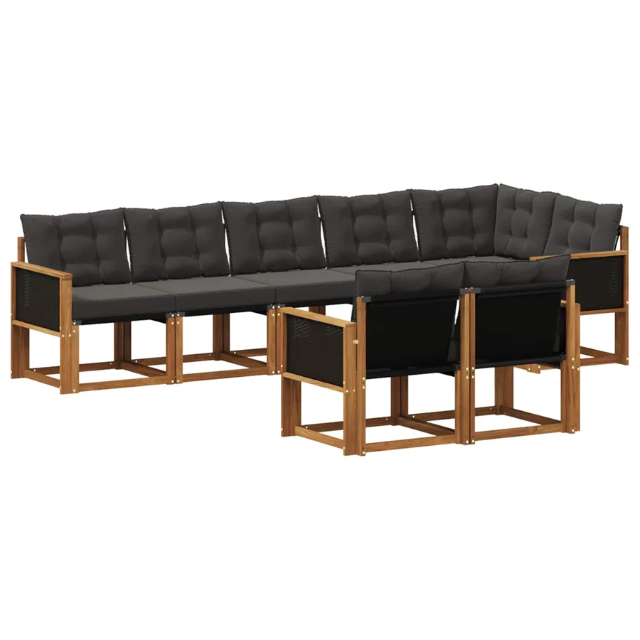 Ensemble de canapés d'extérieur 8 pcs Naturel et noir - 2