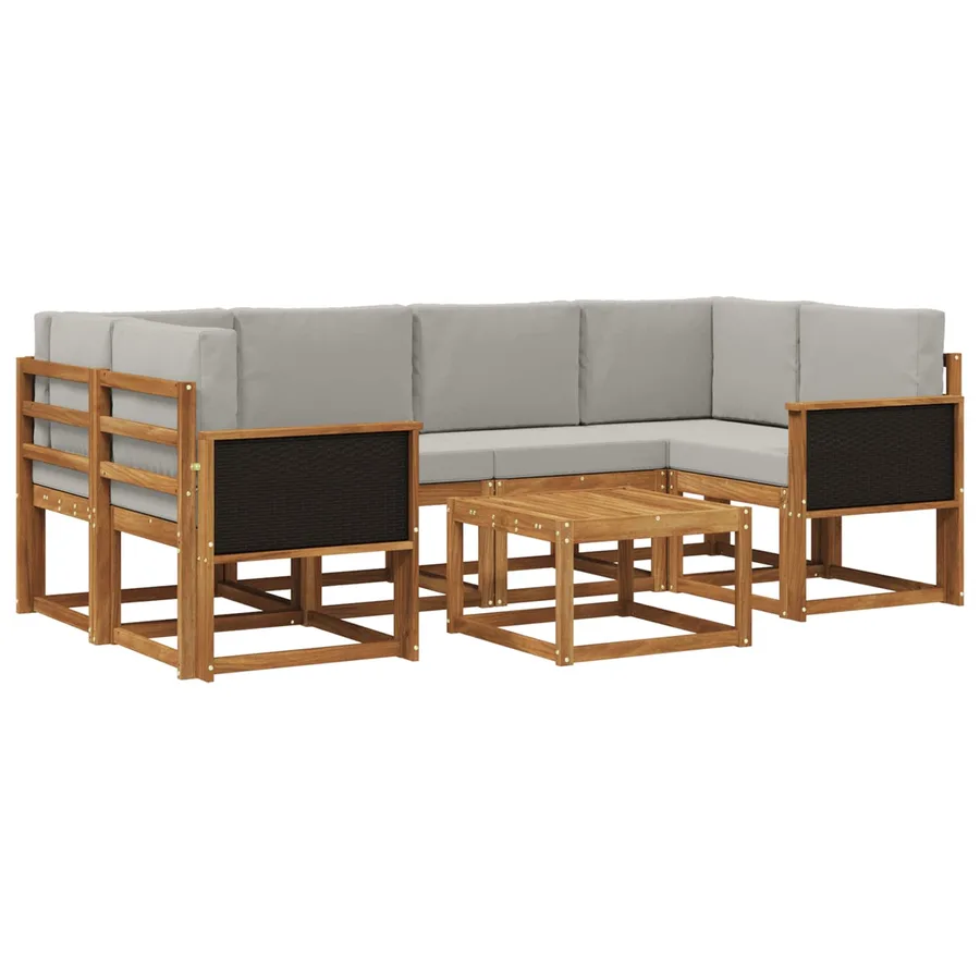 Ensemble de canapés d'extérieur 5 pcs Naturel et gris clair - 2