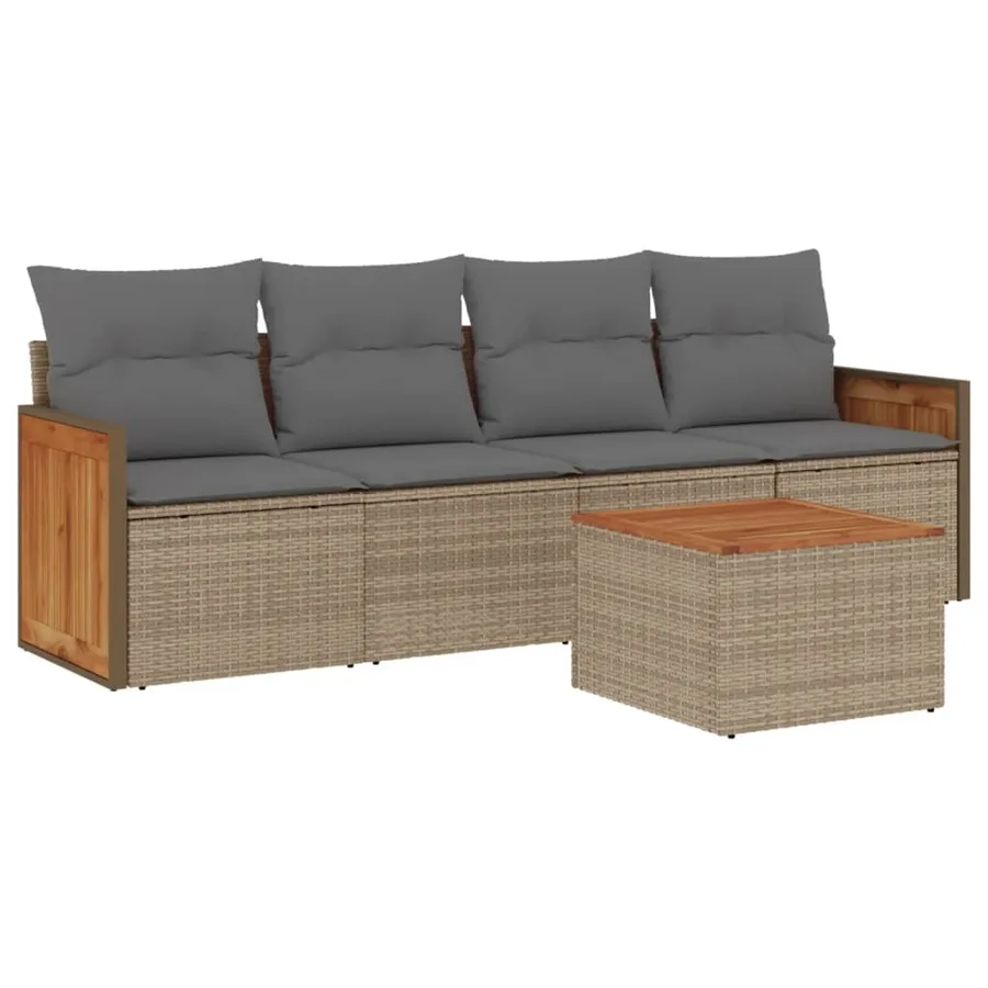 Salon de jardin avec coussins 5 pcs beige résine tressée - 2