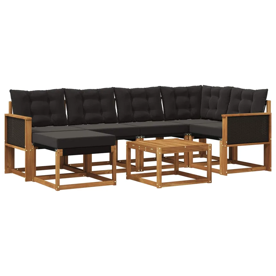 Ensemble de canapés d'extérieur 7 pcs Naturel et noir - 2