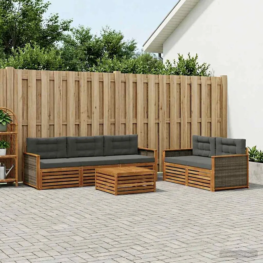 Ensemble de canapés d'extérieur 6 pcs Naturel et Anthracite