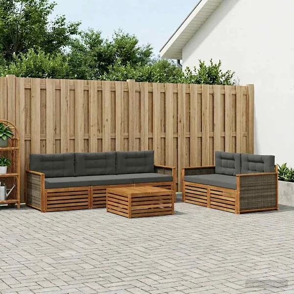 Ensemble de canapés d'extérieur 6 pcs Naturel et Anthracite