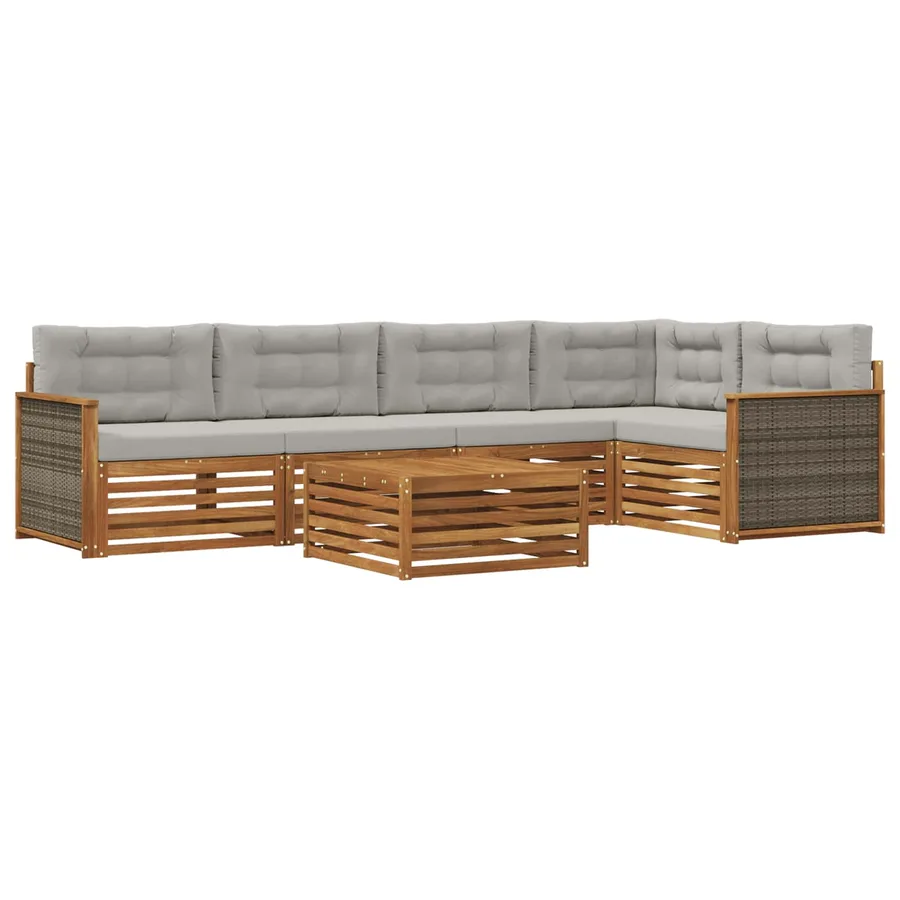 Ensemble de canapés d'extérieur 6 pcs Naturel et gris clair - 2