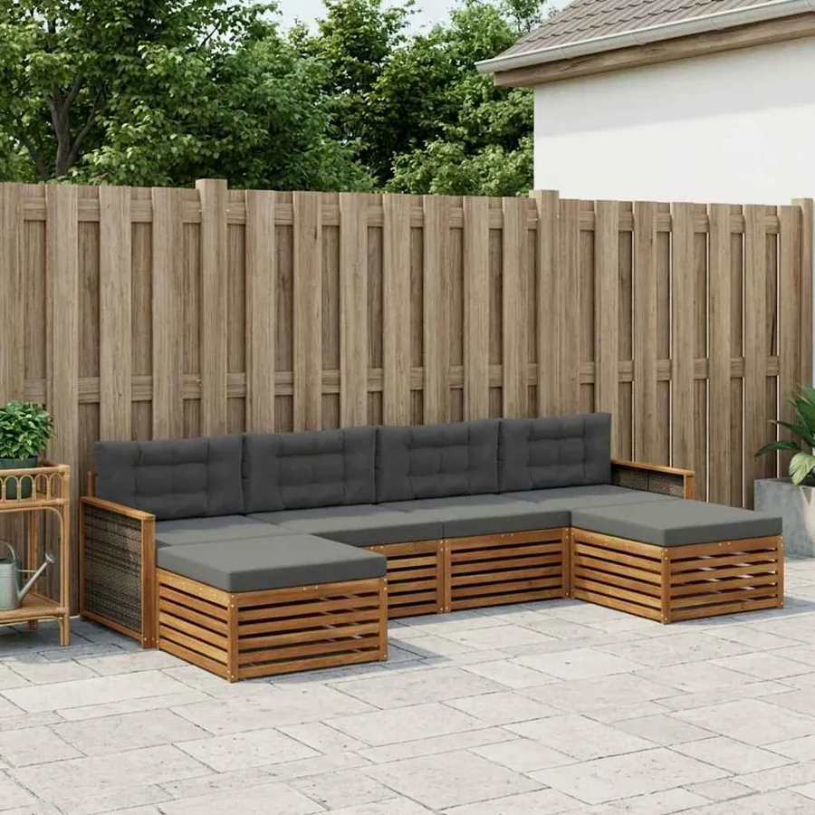 Ensembles de canapés avec coussin 6 pcs Bois d'Acacia Massif