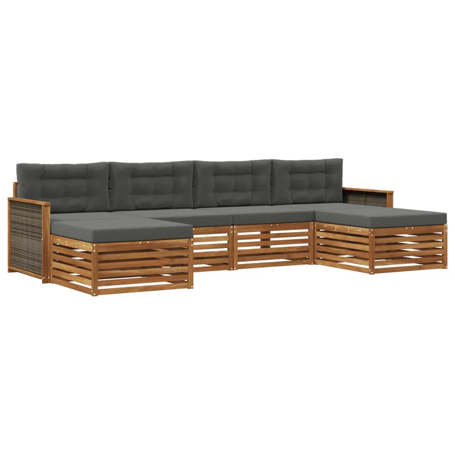 Ensembles de canapés avec coussin 6 pcs Bois d'Acacia Massif - 2