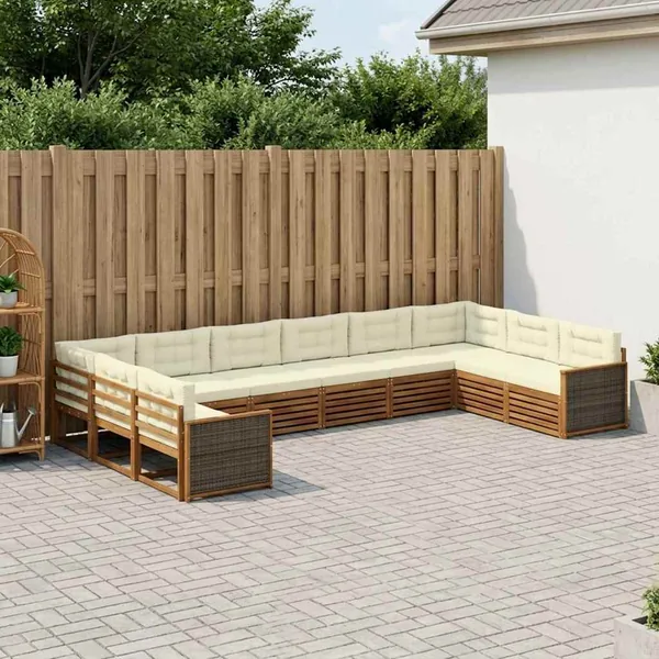 Ensembles de canapés avec coussin 10 pcs Bois d'Acacia Massif