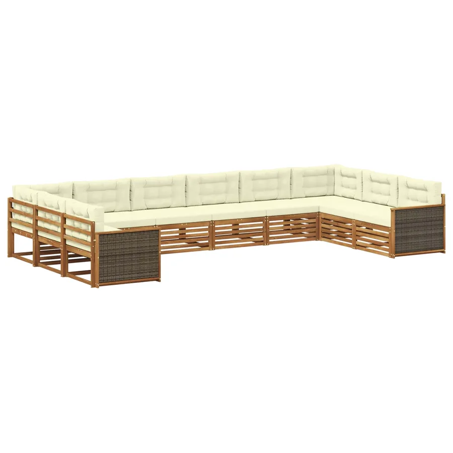 Ensembles de canapés avec coussin 10 pcs Bois d'Acacia Massif - 2