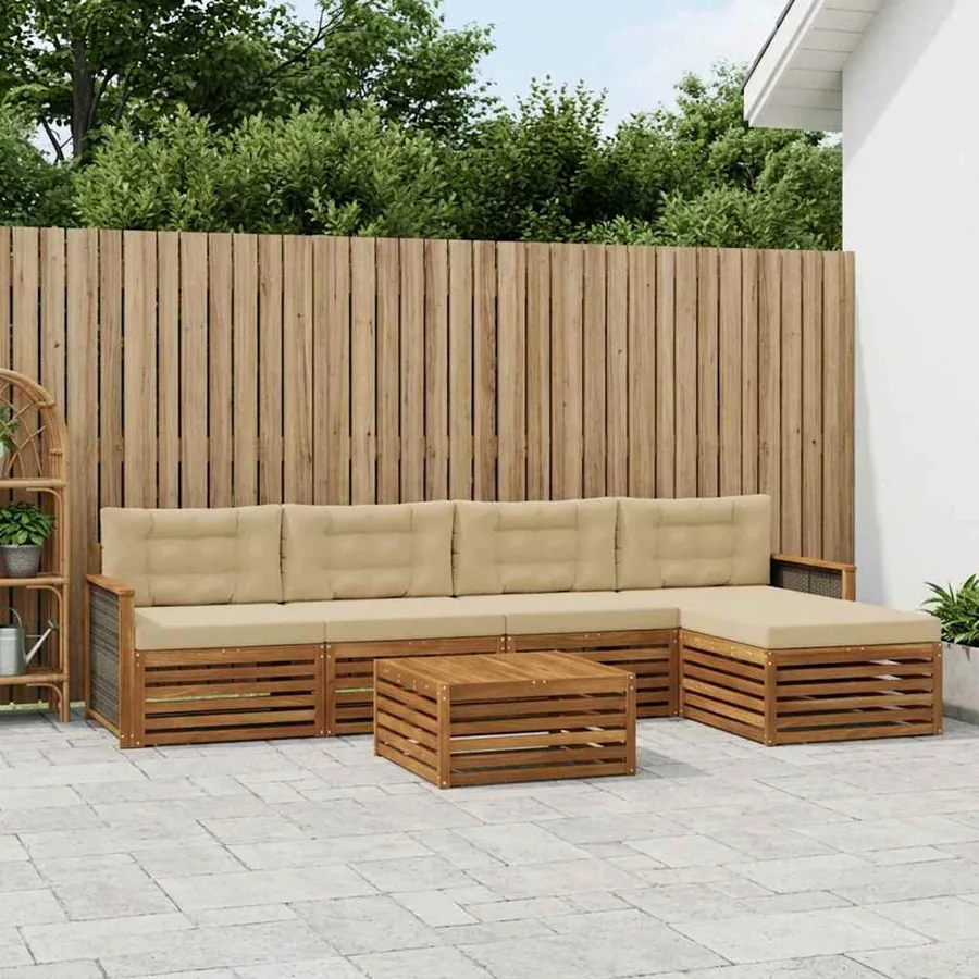 Ensemble de canapés d'extérieur 6 pcs Naturel et Beige