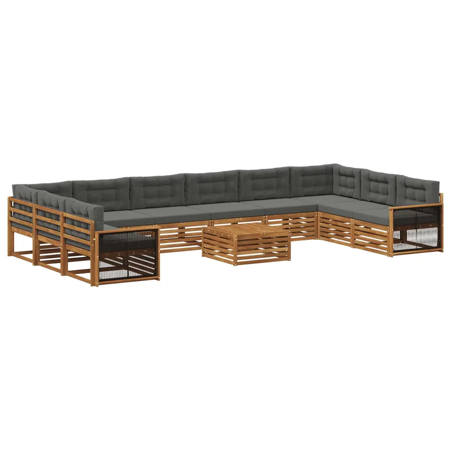 Ensembles de canapés avec coussin 11 pcs Bois d'Acacia Massif - 2