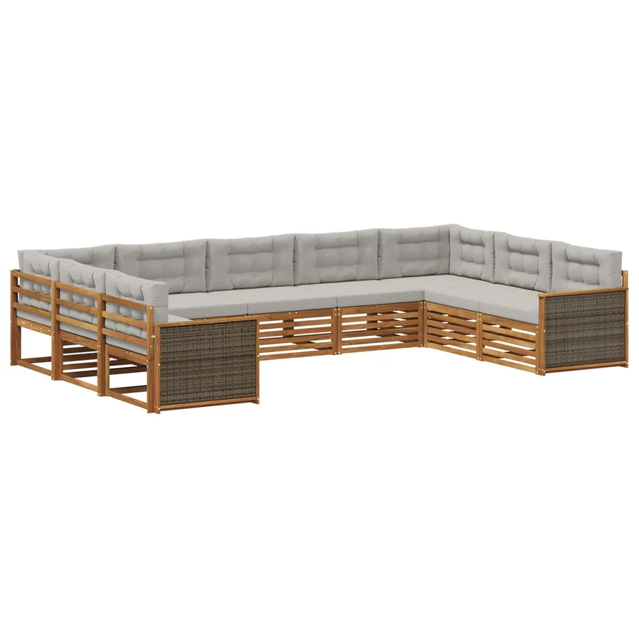 Ensemble de canapés d'extérieur 9 pcs Naturel et gris clair - 2