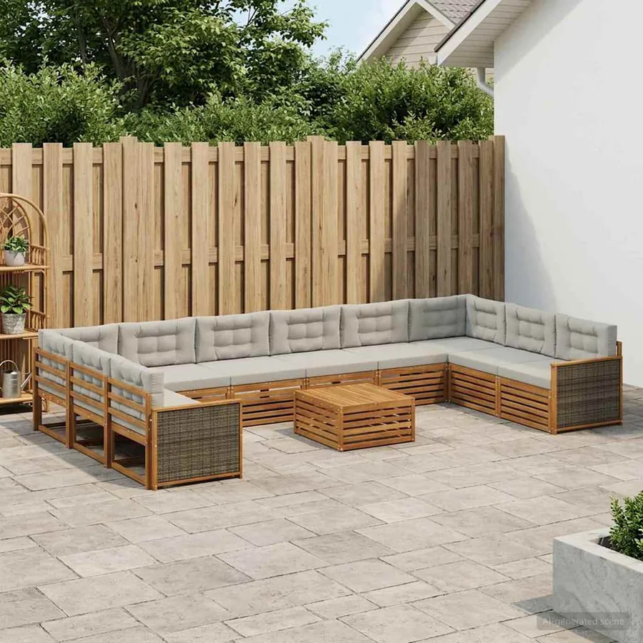 Ensembles de canapés avec coussin 11 pcs Bois d'Acacia Massif