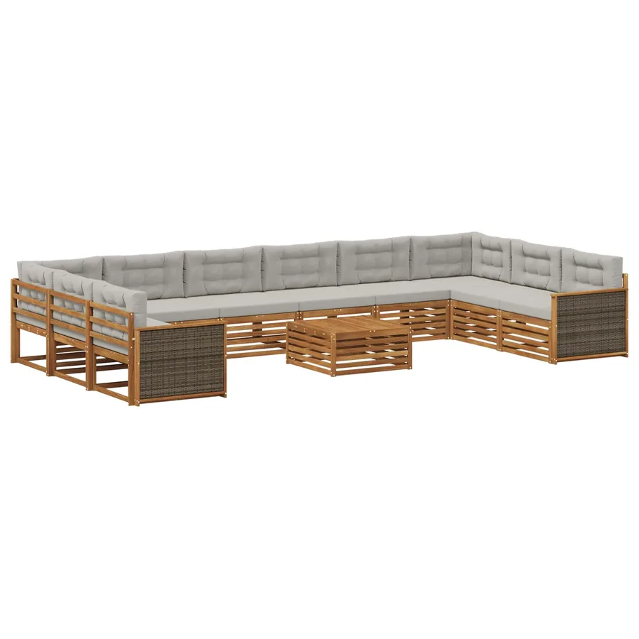 Ensembles de canapés avec coussin 11 pcs Bois d'Acacia Massif - 2