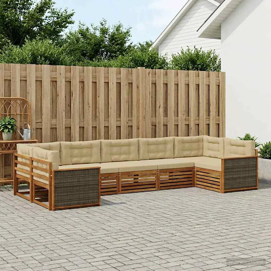 Ensemble de canapés d'extérieur 7 pcs Naturel et Beige