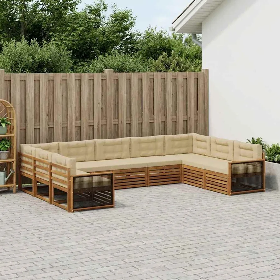 Ensemble de canapés d'extérieur 9 pcs Naturel et Beige