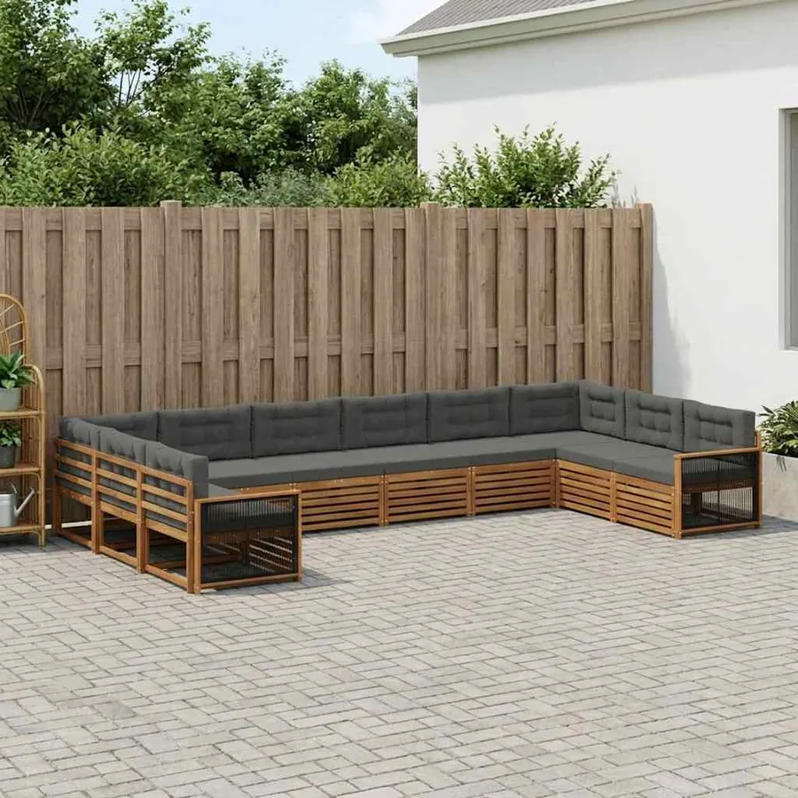 Ensembles de canapés avec coussin 10 pcs Bois d'Acacia Massif