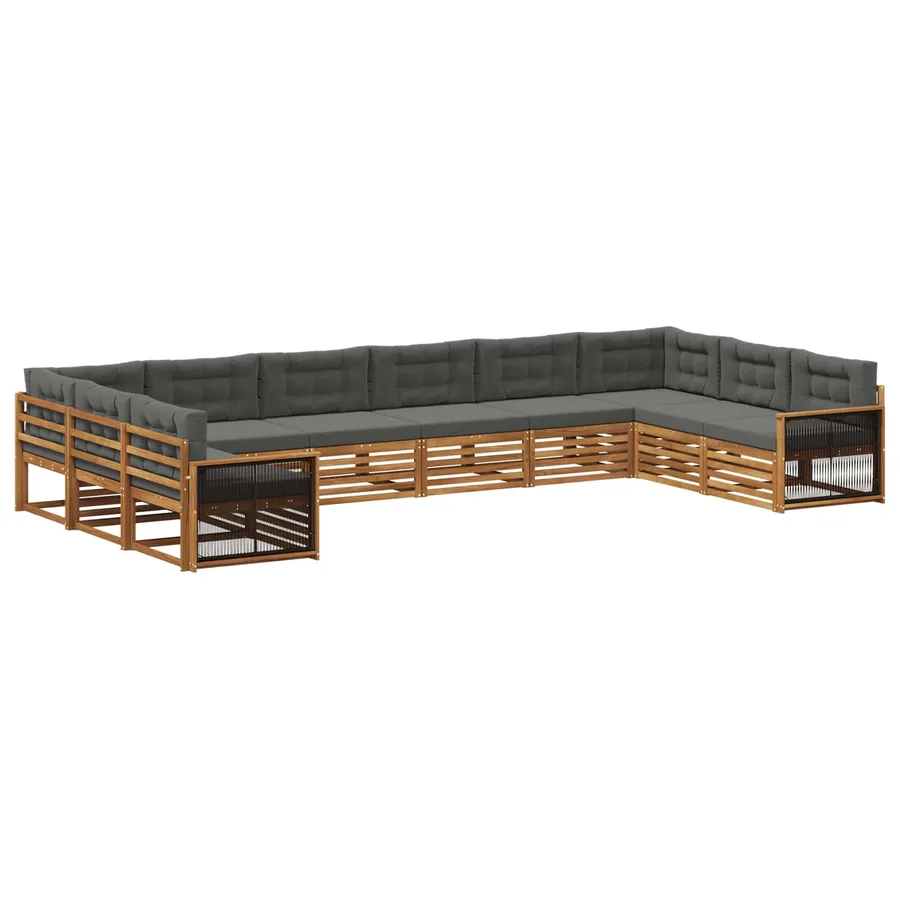 Ensembles de canapés avec coussin 10 pcs Bois d'Acacia Massif - 2
