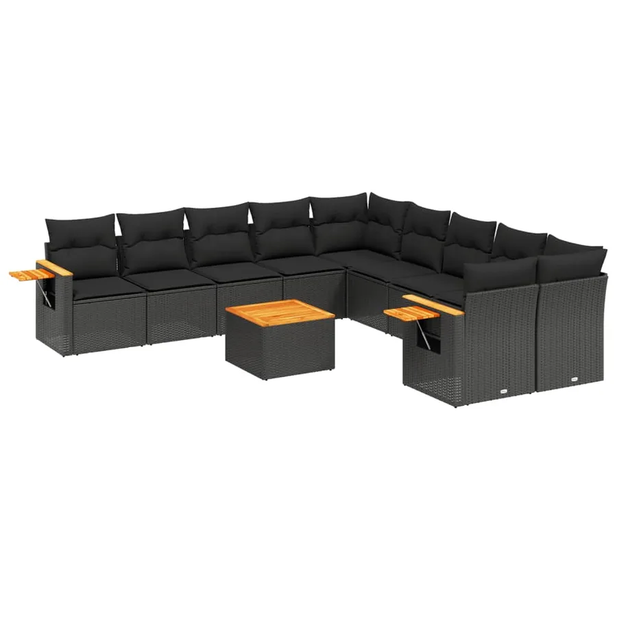 Salon de jardin 11 pcs avec coussins noir résine tressée - 2