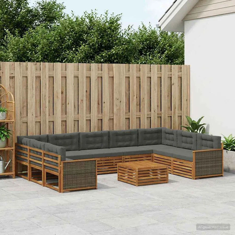 Ensemble de canapés d'extérieur 10 pcs Naturel et Anthracite