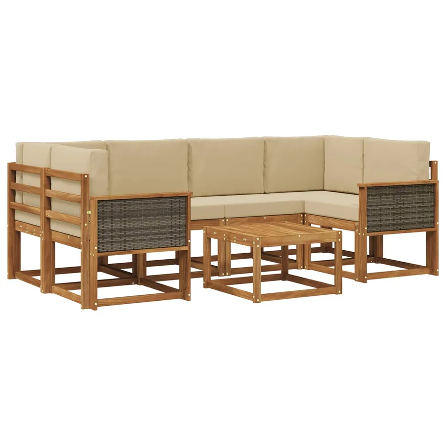 Ensemble de canapés d'extérieur avec coussin 5 pcs Naturel - 2
