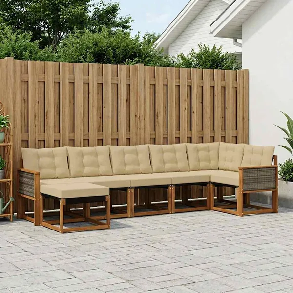 Ensemble de canapés d'extérieur 7 pcs Naturel et Beige