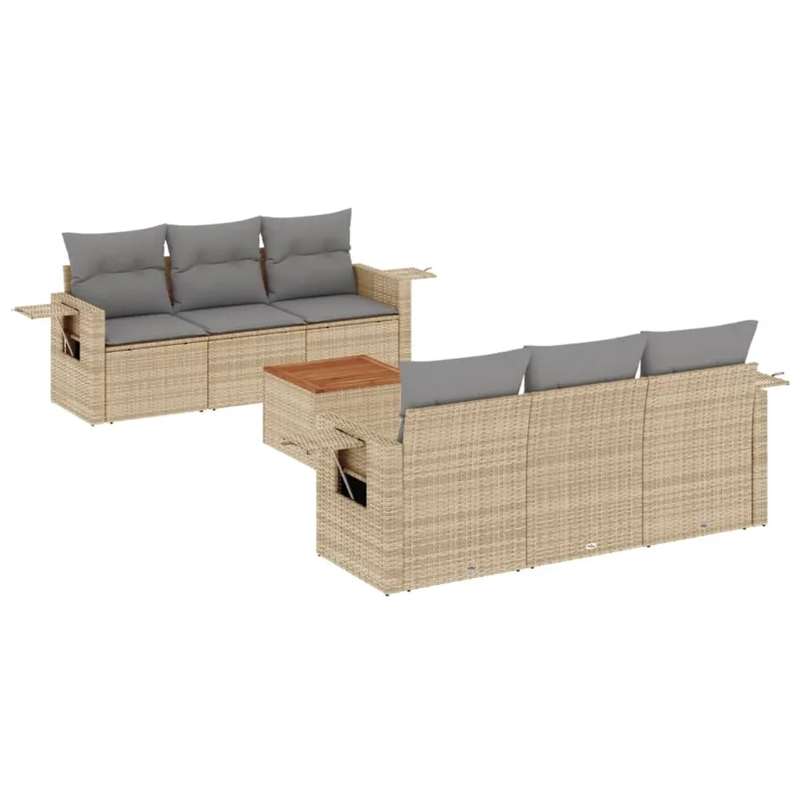Salon de jardin avec coussins 7pcs mélange beige résine tressée - 2