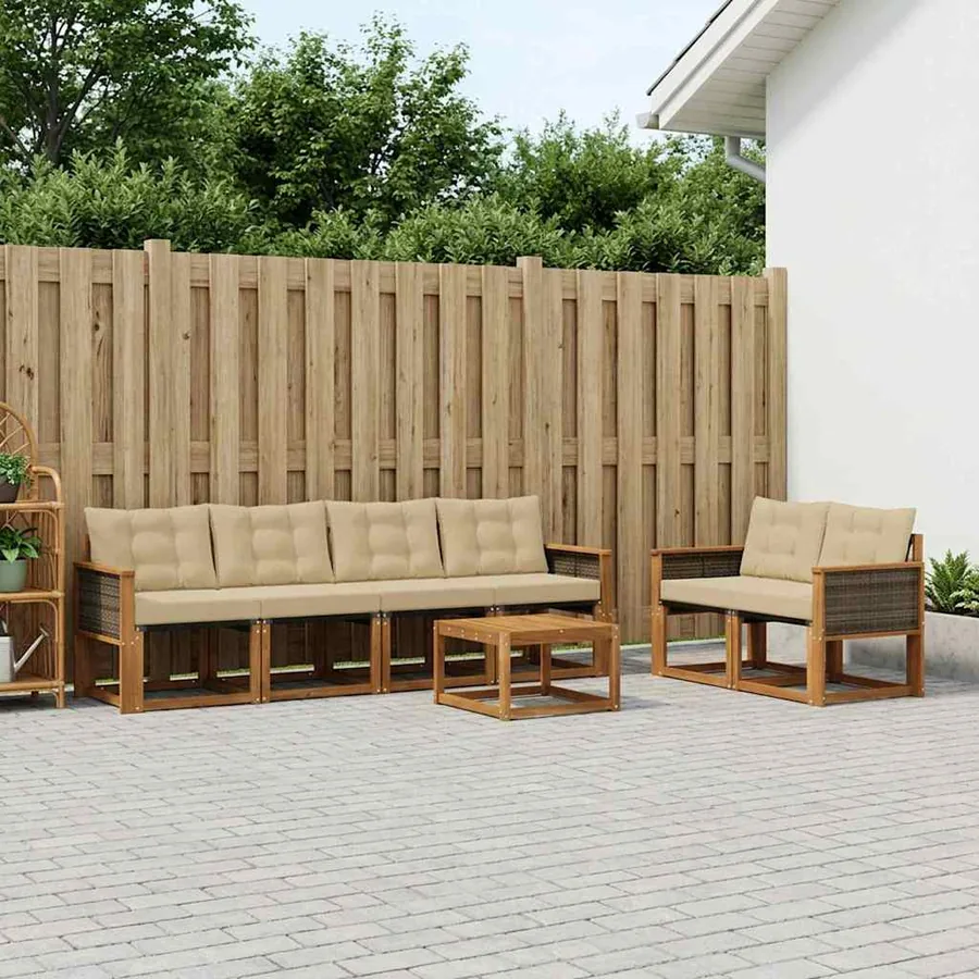Ensemble de canapés d'extérieur 7 pcs Naturel et Beige