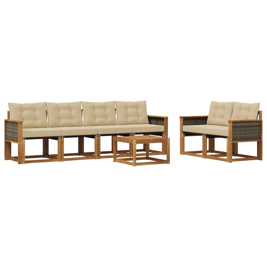 Ensemble de canapés d'extérieur 7 pcs Naturel et Beige - 2