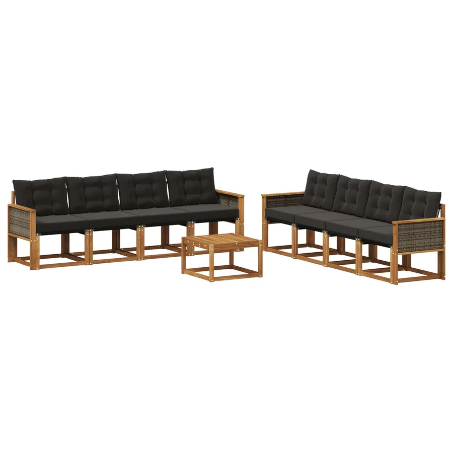 Ensemble de canapés d'extérieur 9 pcs Naturel et noir - 2