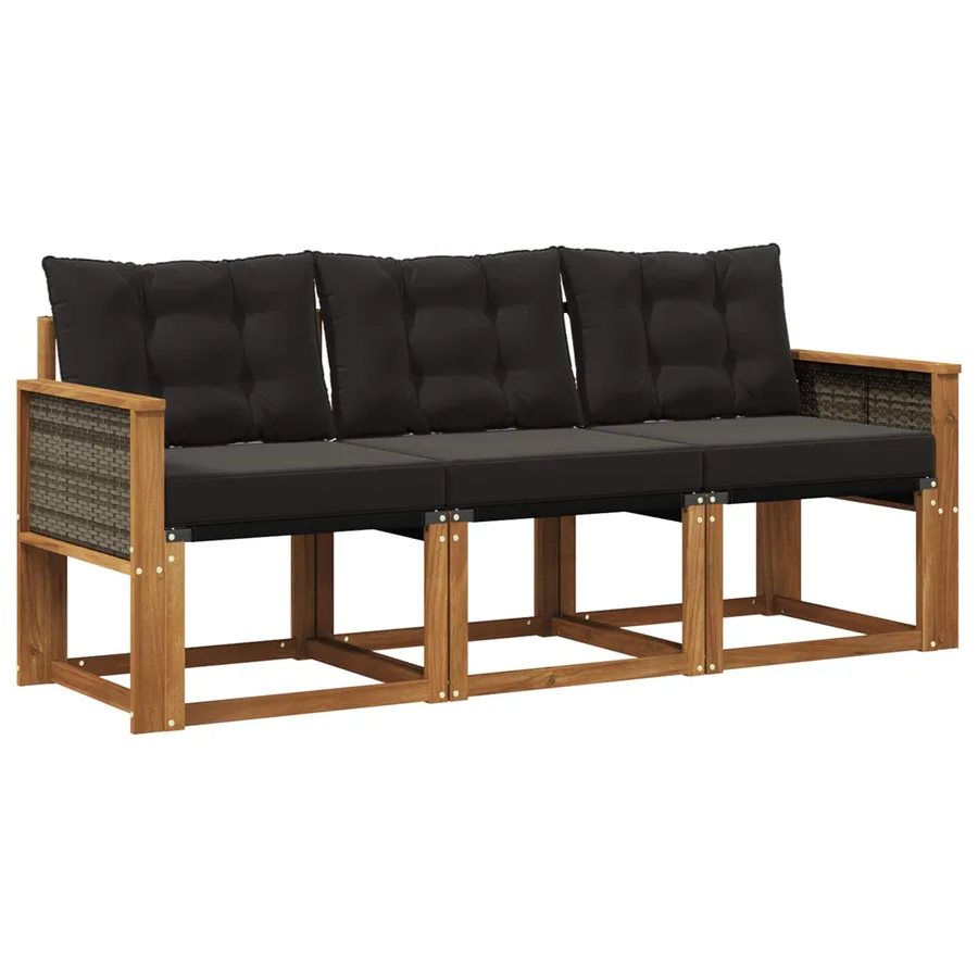 Ensemble de canapés d'extérieur 3 pcs Naturel et noir - 2