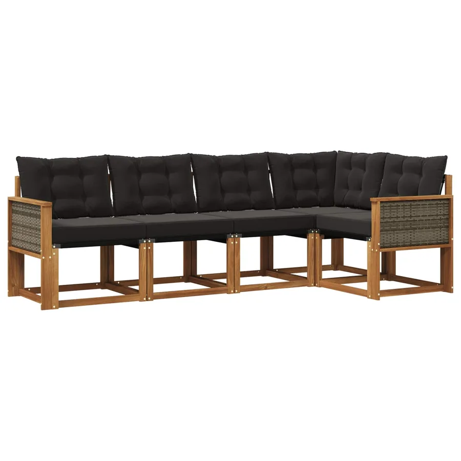 Ensemble de canapés d'extérieur 5 pcs Naturel et noir - 2