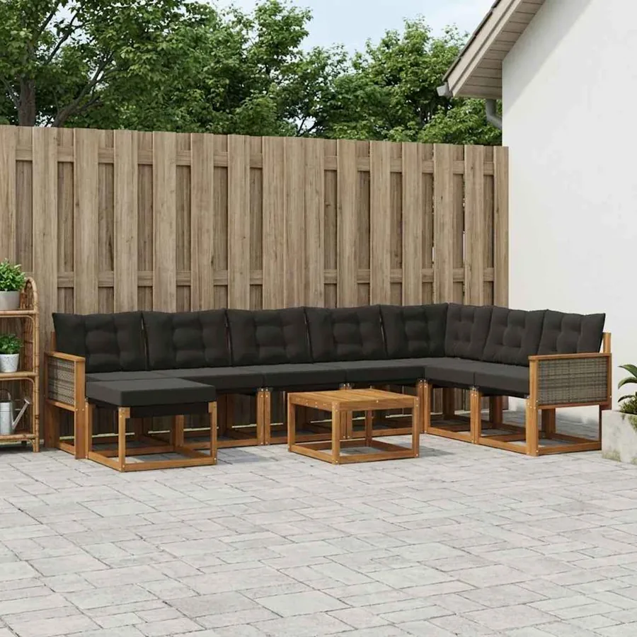Ensemble de canapés d'extérieur 9 pcs Naturel et noir