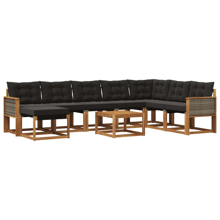 Ensemble de canapés d'extérieur 9 pcs Naturel et noir - 2