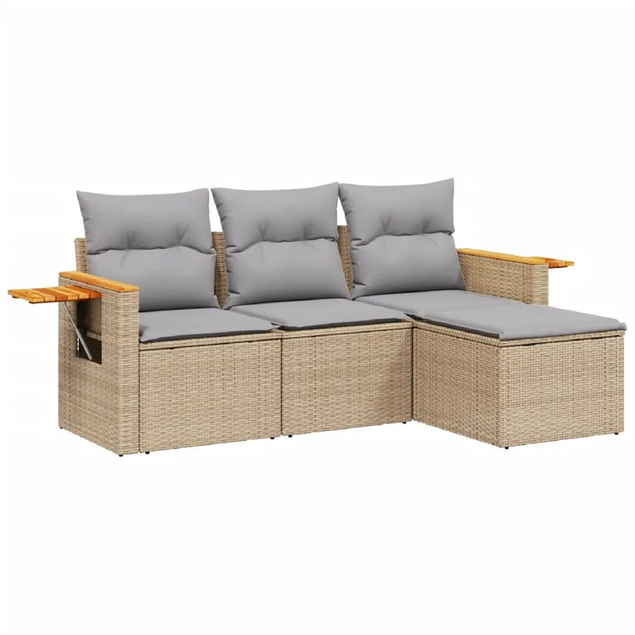 Salon de jardin avec coussins 4 pcs beige résine tressée - 2