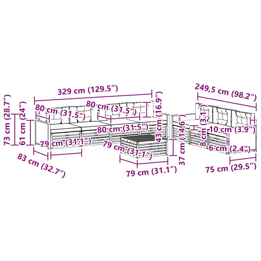 Ensemble de canapés d'extérieur 8 pcs Naturel et Anthracite - 7