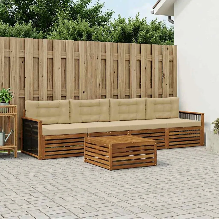Ensemble de canapés d'extérieur 5 pcs Naturel et Beige