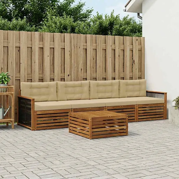 Ensemble de canapés d'extérieur 5 pcs Naturel et Beige