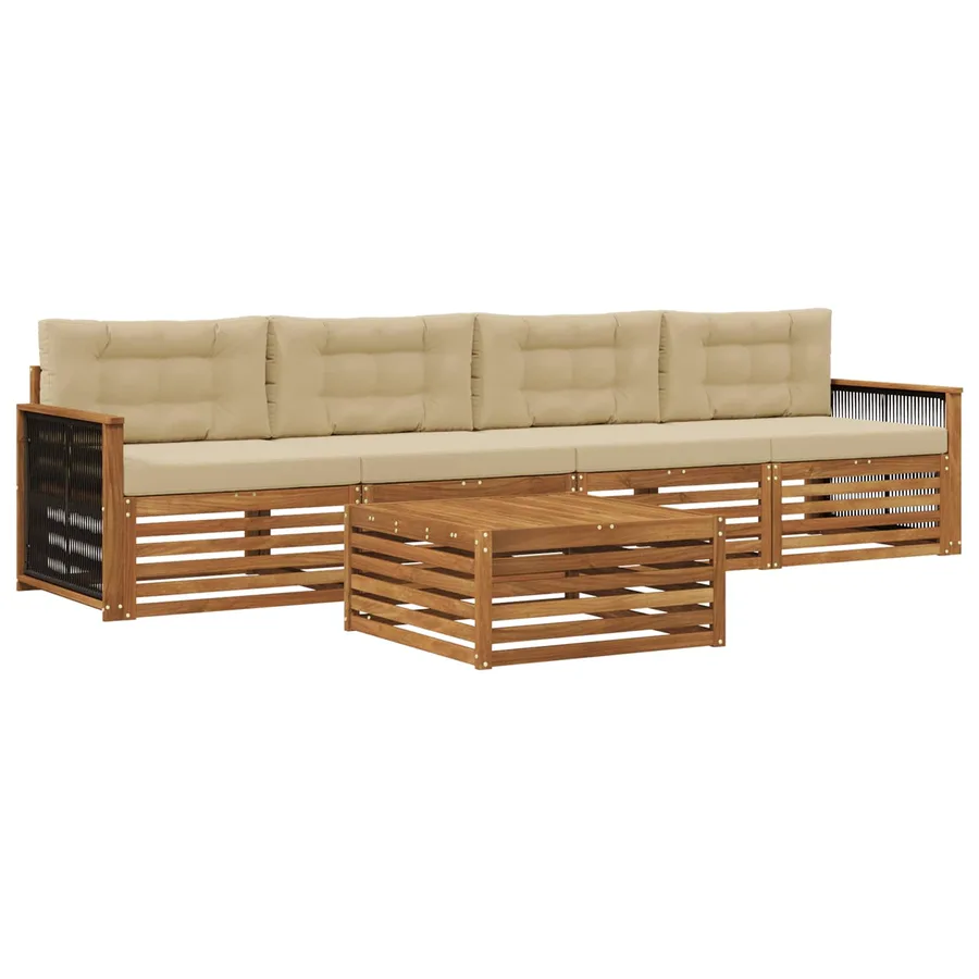 Ensemble de canapés d'extérieur 5 pcs Naturel et Beige - 2