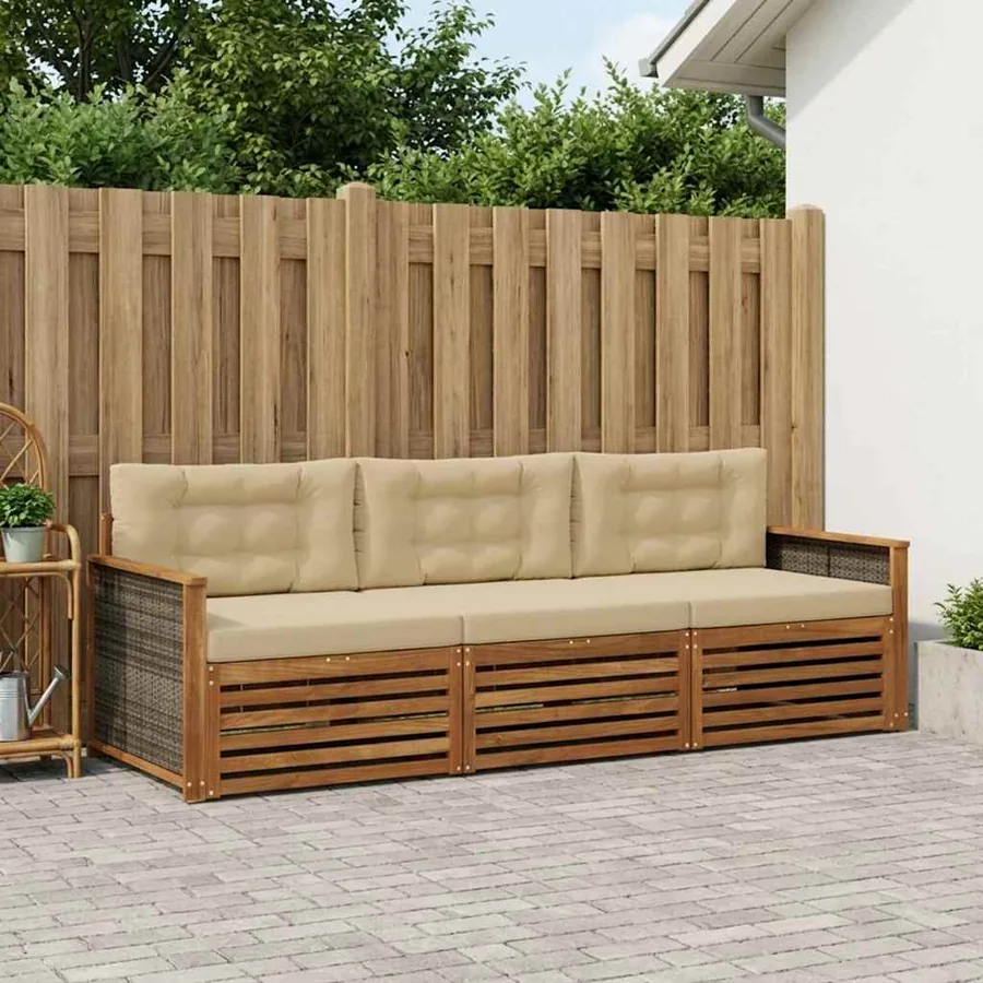 Ensemble de canapés d'extérieur 3 pcs Naturel et Beige