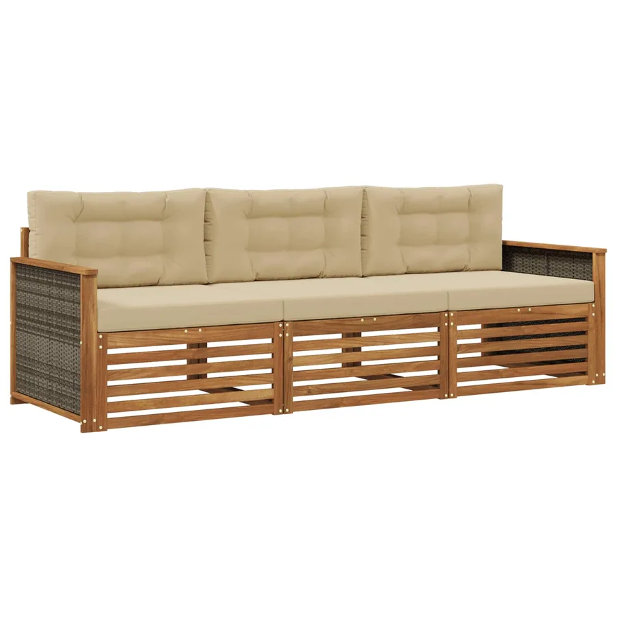 Ensemble de canapés d'extérieur 3 pcs Naturel et Beige - 2