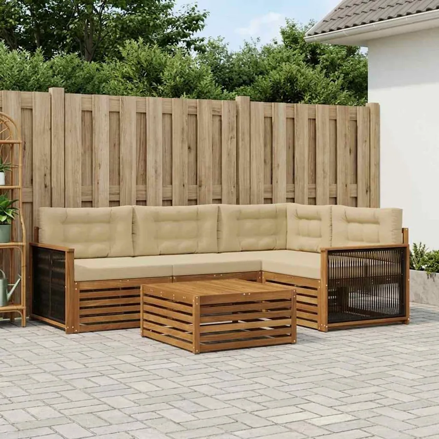 Ensemble de canapés d'extérieur 5 pcs Naturel et Beige