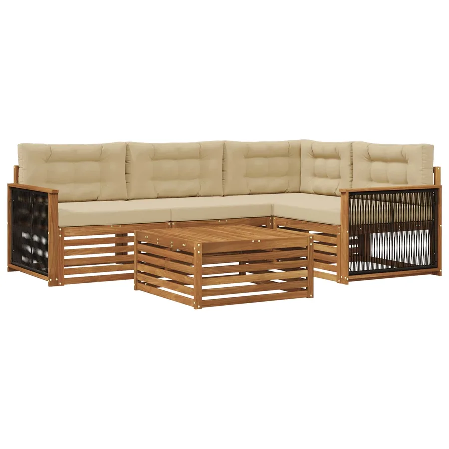 Ensemble de canapés d'extérieur 5 pcs Naturel et Beige - 2