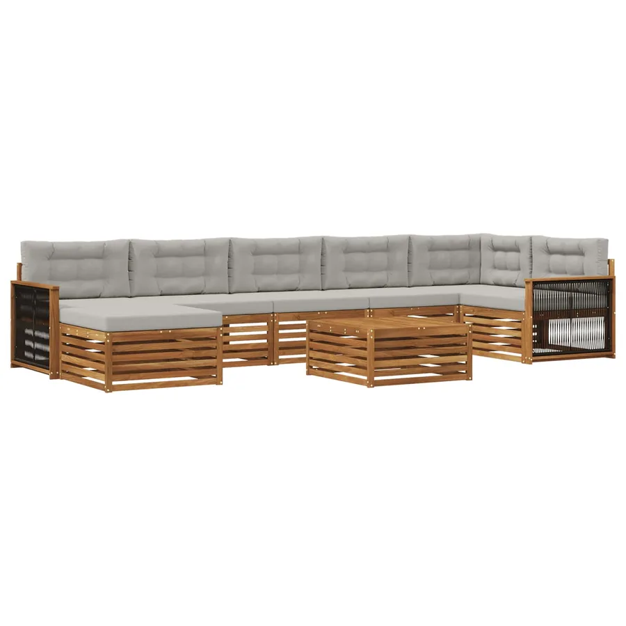 Ensemble de canapés d'extérieur 8 pcs Naturel et gris clair - 2