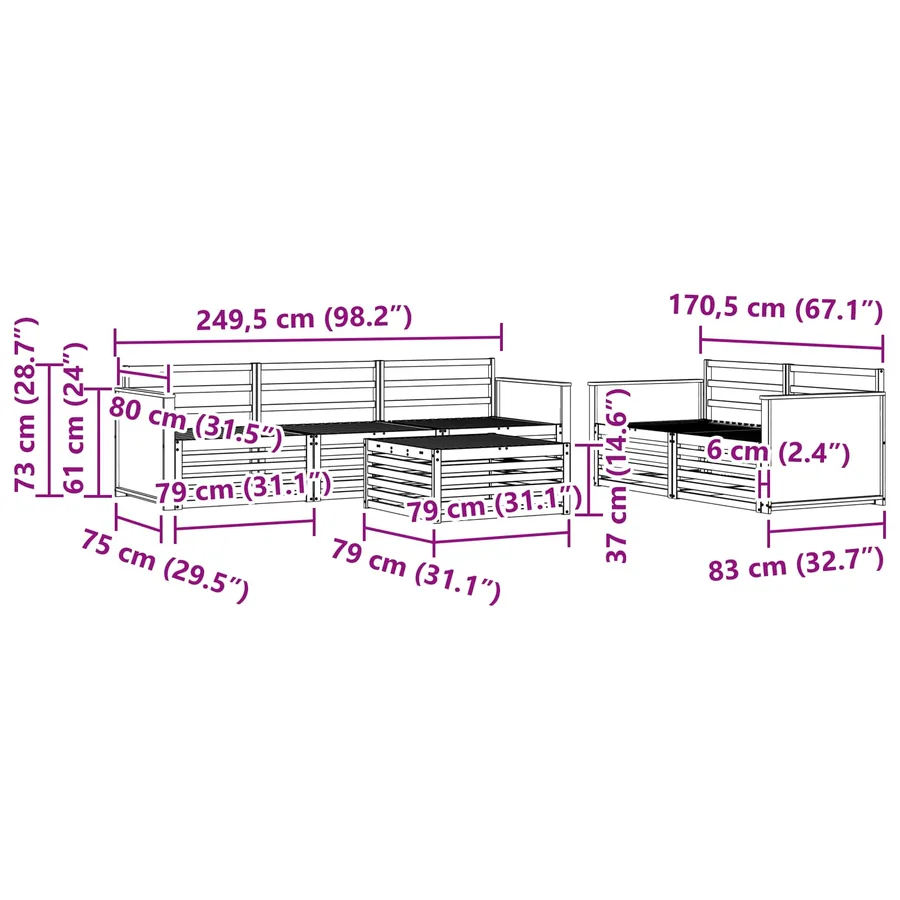 Ensemble de canapés d'extérieur 6 pcs Naturel - 8