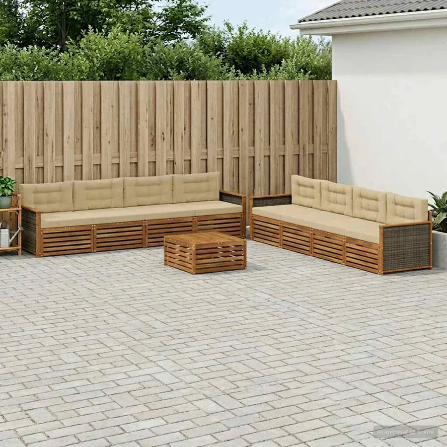 Ensemble de canapés d'extérieur 9 pcs Naturel et Beige