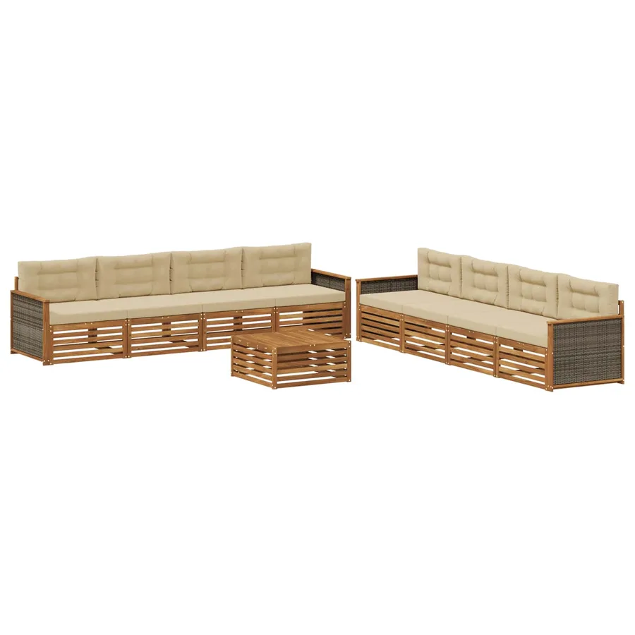 Ensemble de canapés d'extérieur 9 pcs Naturel et Beige - 2
